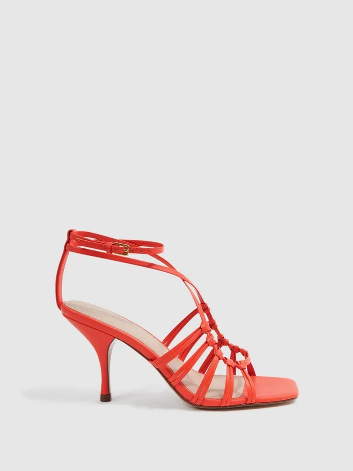 Women Eva Leather Strappy Heels Coral Reiss Sandals