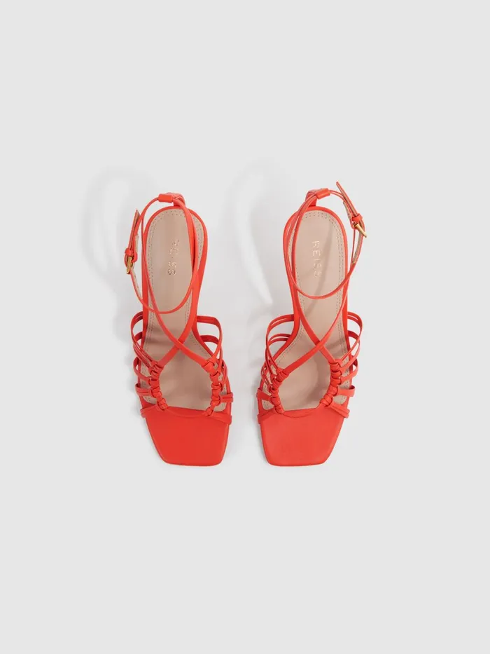 Women Eva Leather Strappy Heels Coral Reiss Sandals