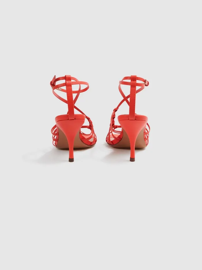 Women Eva Leather Strappy Heels Coral Reiss Sandals