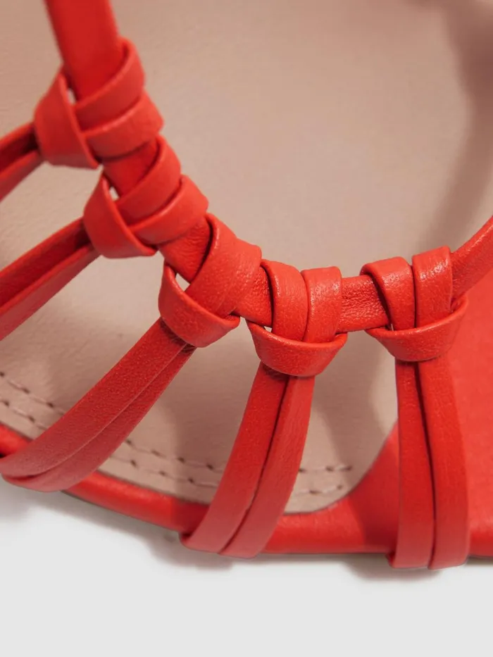 Women Eva Leather Strappy Heels Coral Reiss Sandals