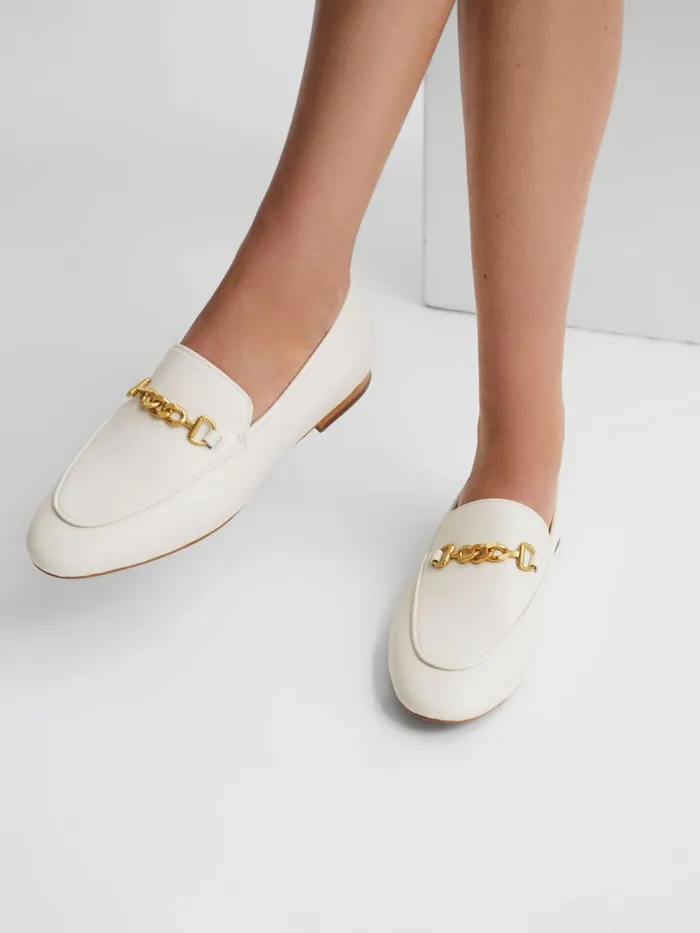 Women Evan Chain Detail Loafers Black Reiss Flats