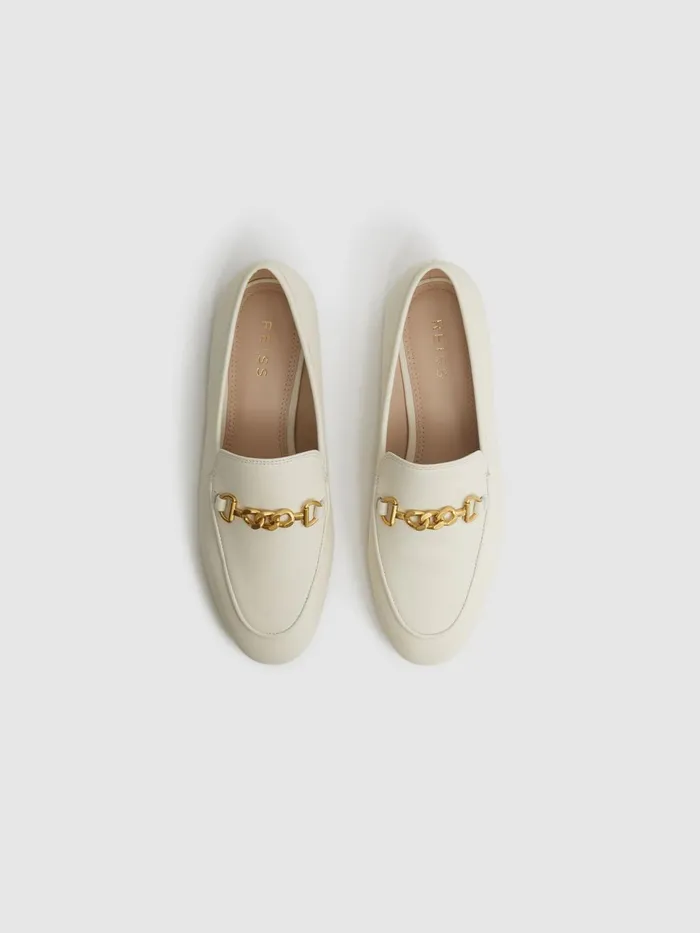 Women Evan Chain Detail Loafers Black Reiss Flats