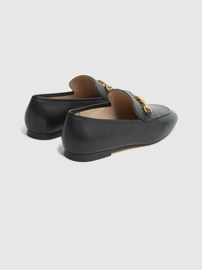 Women Evan Chain Detail Loafers Black Reiss Flats