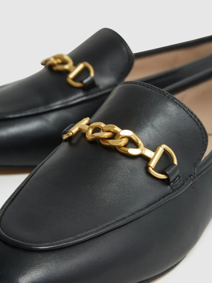 Women Evan Chain Detail Loafers Black Reiss Flats