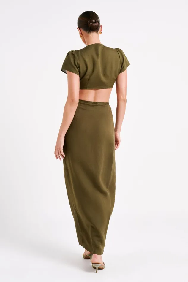 Women Fatima Linen Crop Top 8211 Khaki Khaki Meshki Crop Tops