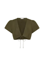 Women Fatima Linen Crop Top 8211 Khaki Khaki Meshki Crop Tops
