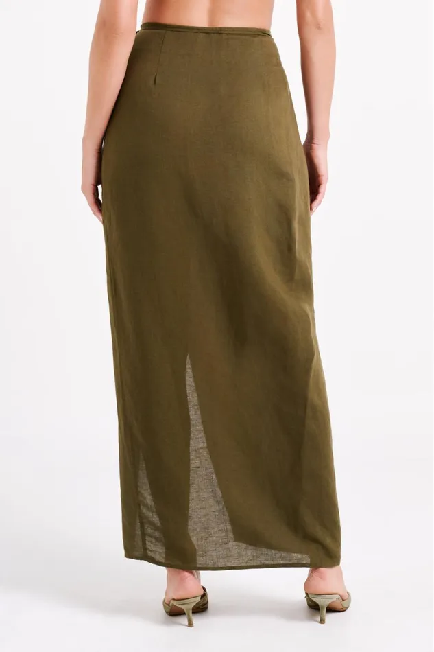 Women Fatima Linen Wrap Maxi Skirt 8211 Khaki Khaki Meshki Skirts