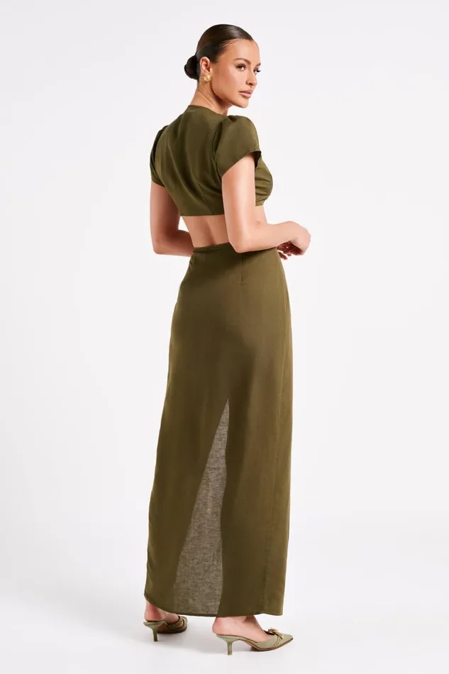 Women Fatima Linen Wrap Maxi Skirt 8211 Khaki Khaki Meshki Skirts