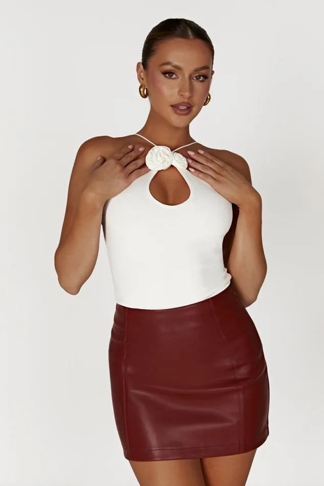 Women Fawn Faux Leather Mini Skirt 8211 Cherry Chocolate Cherry Chocolate Meshki Skirts