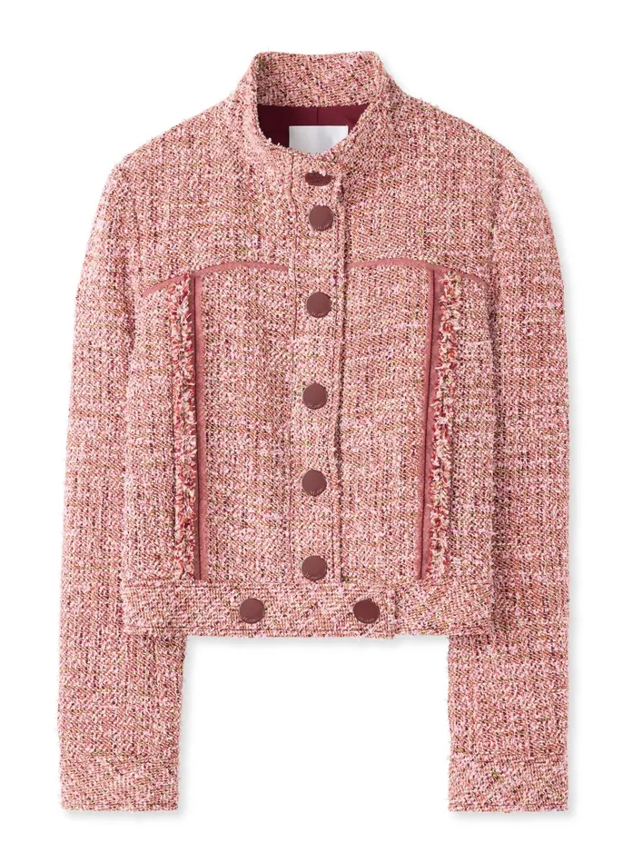 Women Feather Weight Multicolor Eyelash Tweed Jacket Petal Pinkcranberry Multi St John Tweed Jackets