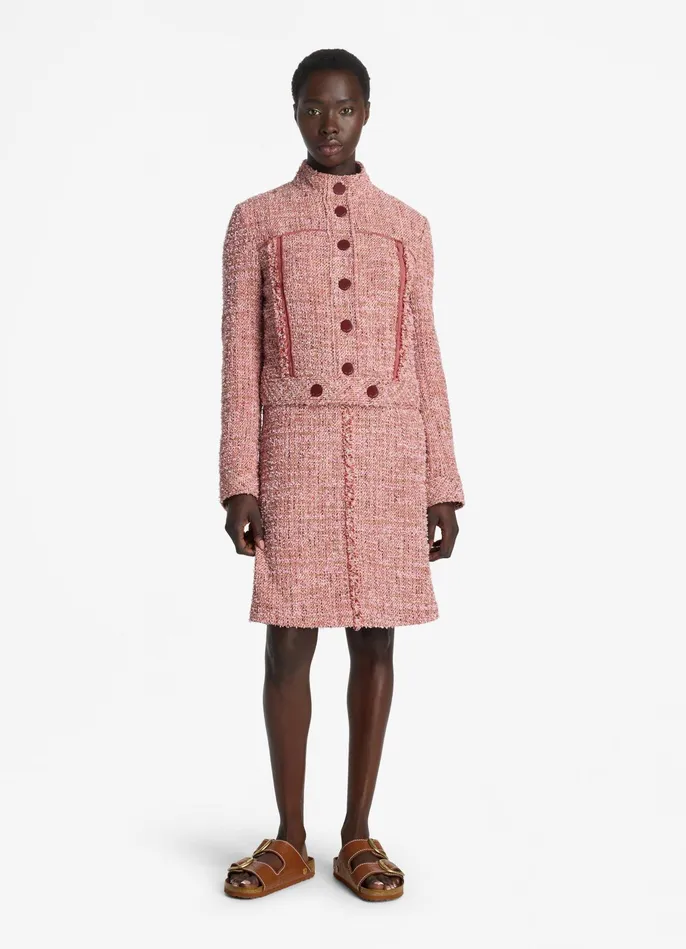 Women Feather Weight Multicolor Eyelash Tweed Jacket Petal Pinkcranberry Multi St John Tweed Jackets