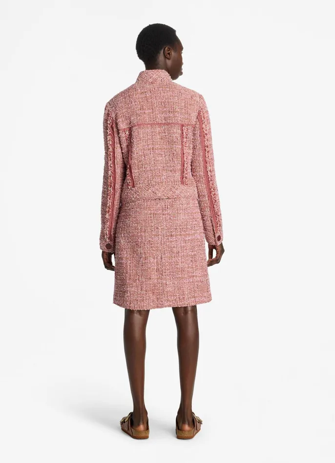 Women Feather Weight Multicolor Eyelash Tweed Jacket Petal Pinkcranberry Multi St John Tweed Jackets