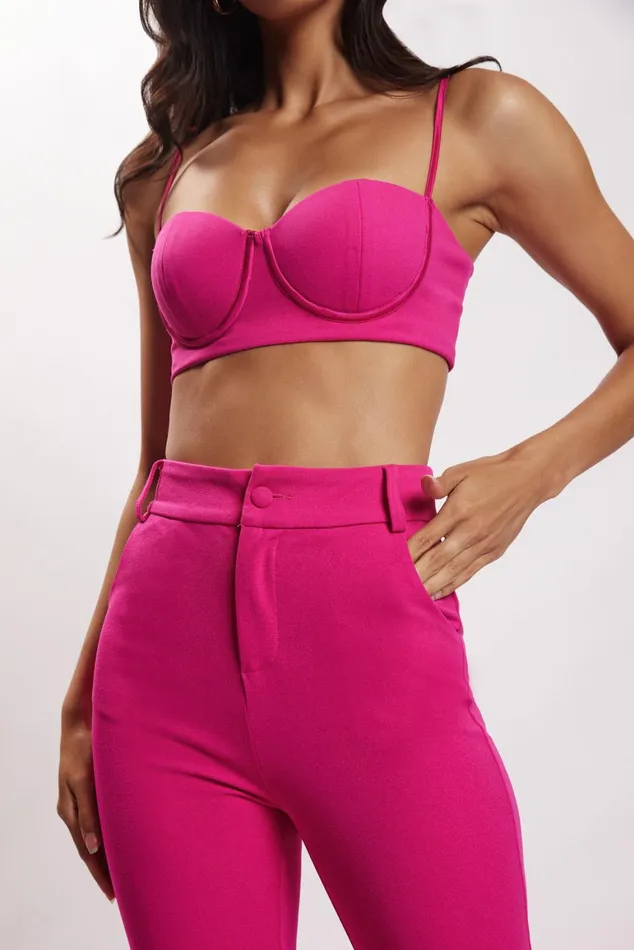 Women Fiorella Crepe Bustier Top 8211 Fuchsia Fuchsia Meshki Crop Tops
