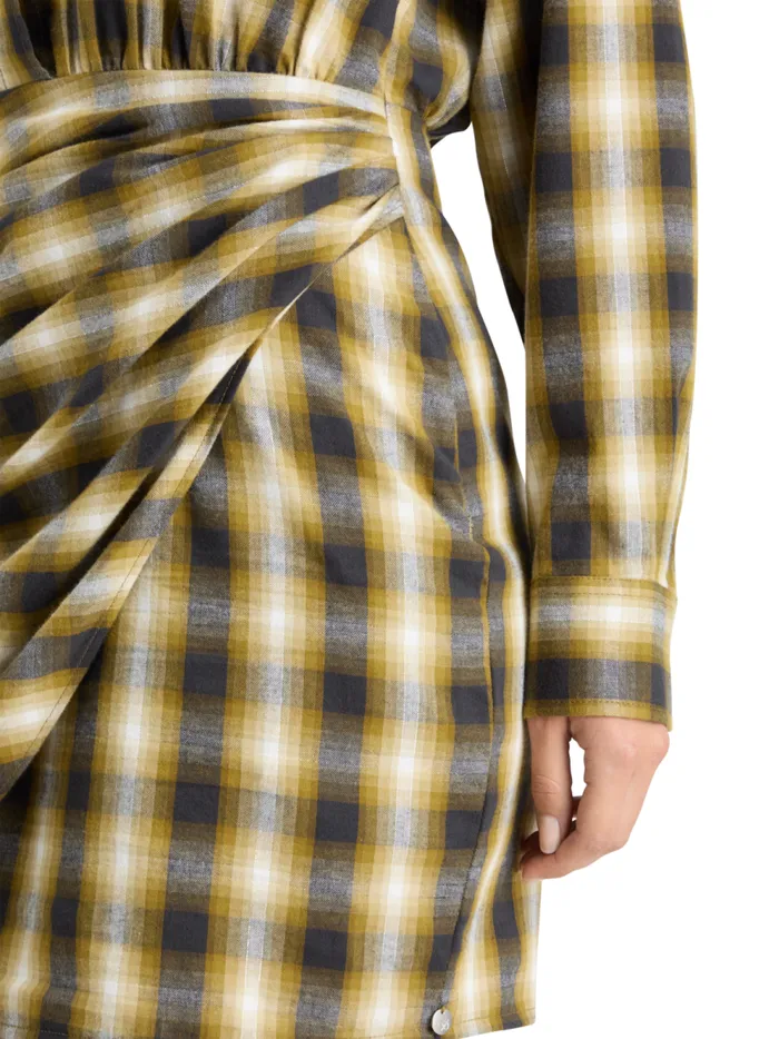 Women FLANNEL MINI WRAP DRESS Olive Check Scotch and Soda Dresses and Jumpsuits Women FLANNEL MINI WRAP DRESS Olive Check Scotch and Soda Dresses and Jumpsuits