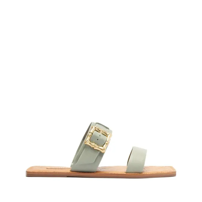 Women Flats Schutz Shoes Enola Double Leather Sandal Green