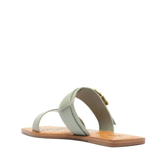 Women Flats Schutz Shoes Enola Double Leather Sandal Green