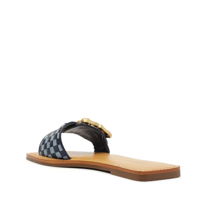 Women Flats Schutz Shoes Enola Woven Leather Sandal Blue