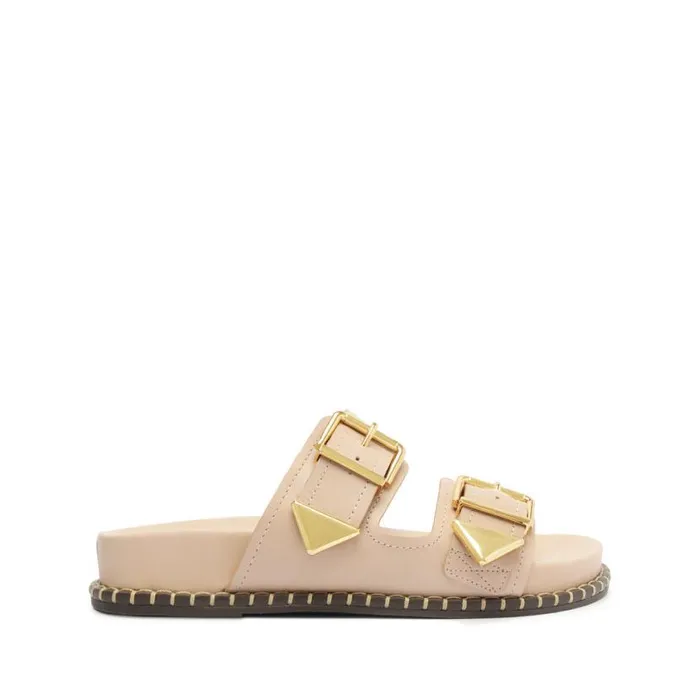 Women Flats Schutz Shoes Naomi Sporty Leather Sandal Beige