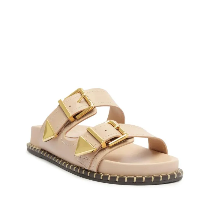 Women Flats Schutz Shoes Naomi Sporty Leather Sandal Beige