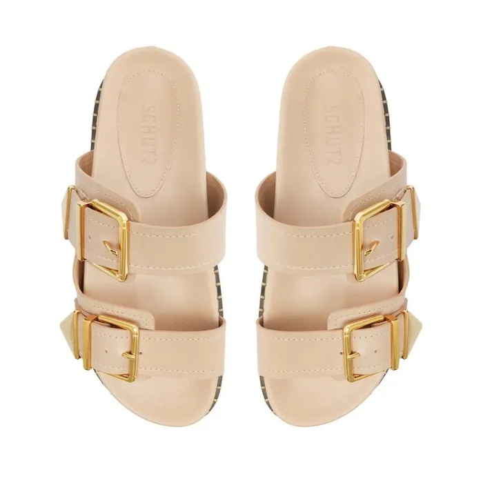 Women Flats Schutz Shoes Naomi Sporty Leather Sandal Beige