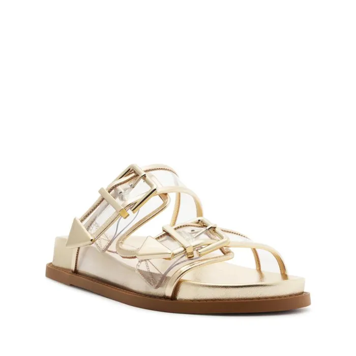 Women Flats Schutz Shoes Naomi Sporty Vinyl and Metallic Sandal Gold