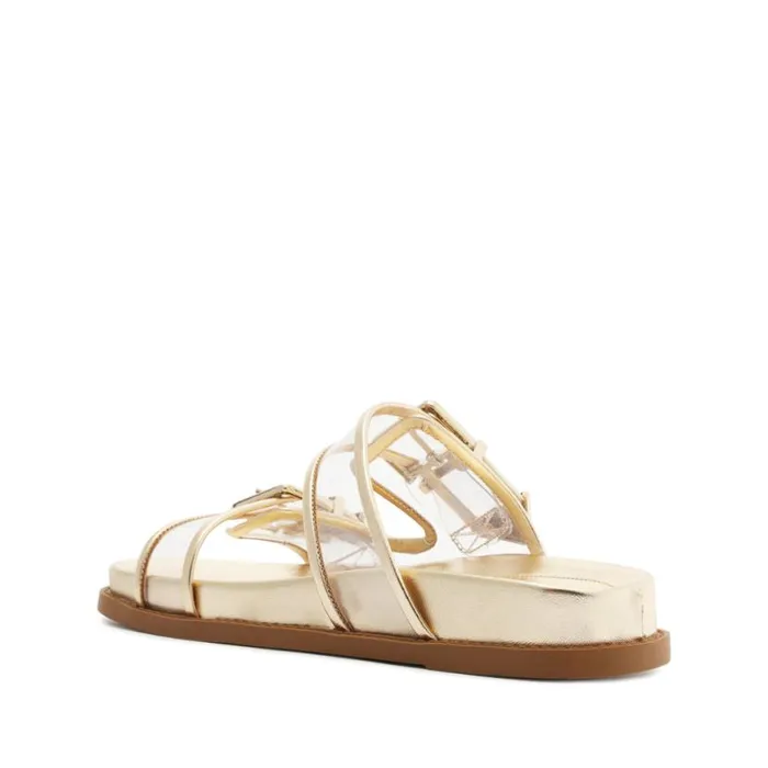 Women Flats Schutz Shoes Naomi Sporty Vinyl and Metallic Sandal Gold