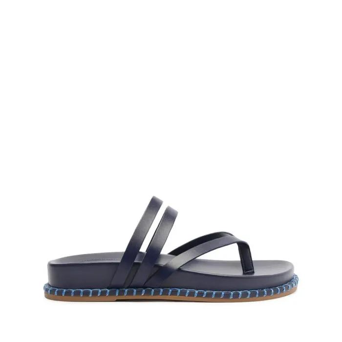 Women Flats Schutz Shoes Rania Sporty Leather Sandal Blue