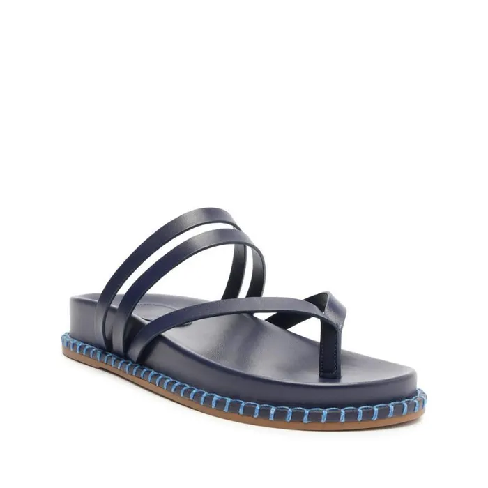 Women Flats Schutz Shoes Rania Sporty Leather Sandal Blue