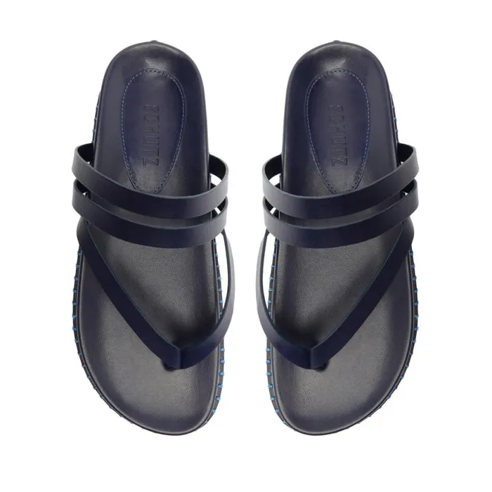 Women Flats Schutz Shoes Rania Sporty Leather Sandal Blue