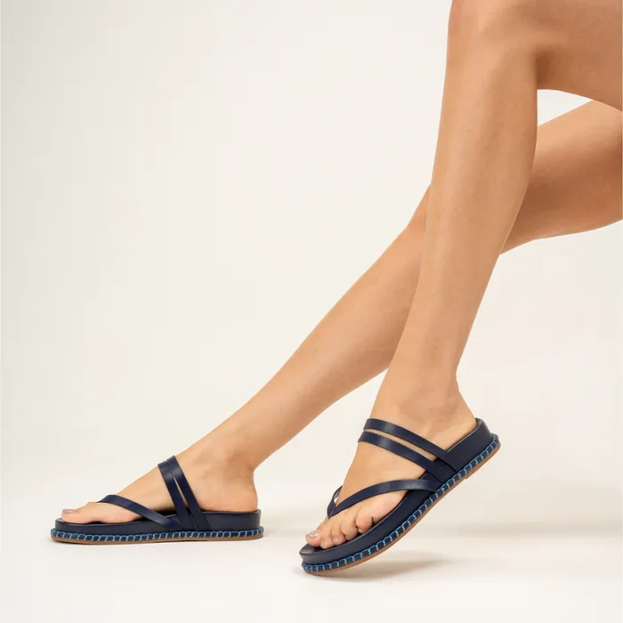 Women Flats Schutz Shoes Rania Sporty Leather Sandal Blue