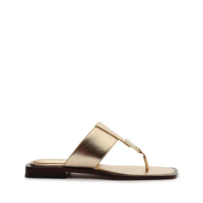 Women Flats Schutz Shoes Salma Metallic Leather Flat Sandal Gold