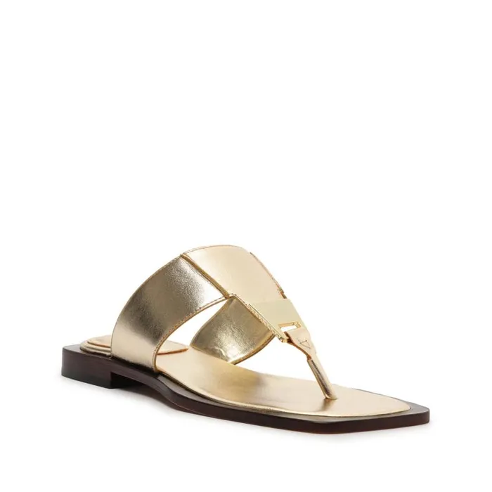 Women Flats Schutz Shoes Salma Metallic Leather Flat Sandal Gold