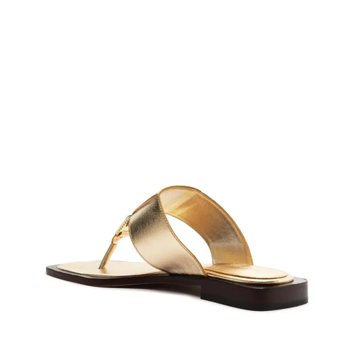 Women Flats Schutz Shoes Salma Metallic Leather Flat Sandal Gold