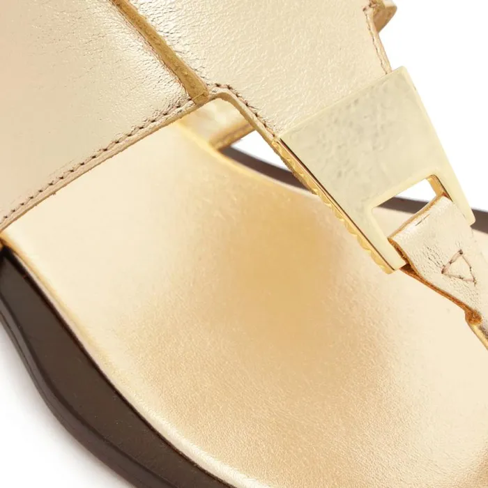 Women Flats Schutz Shoes Salma Metallic Leather Flat Sandal Gold