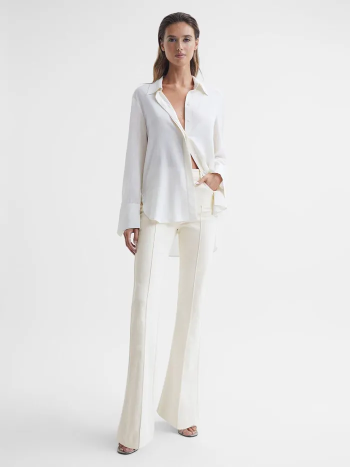 Women Florence High Rise Flared Trousers Cream Reiss Trousers