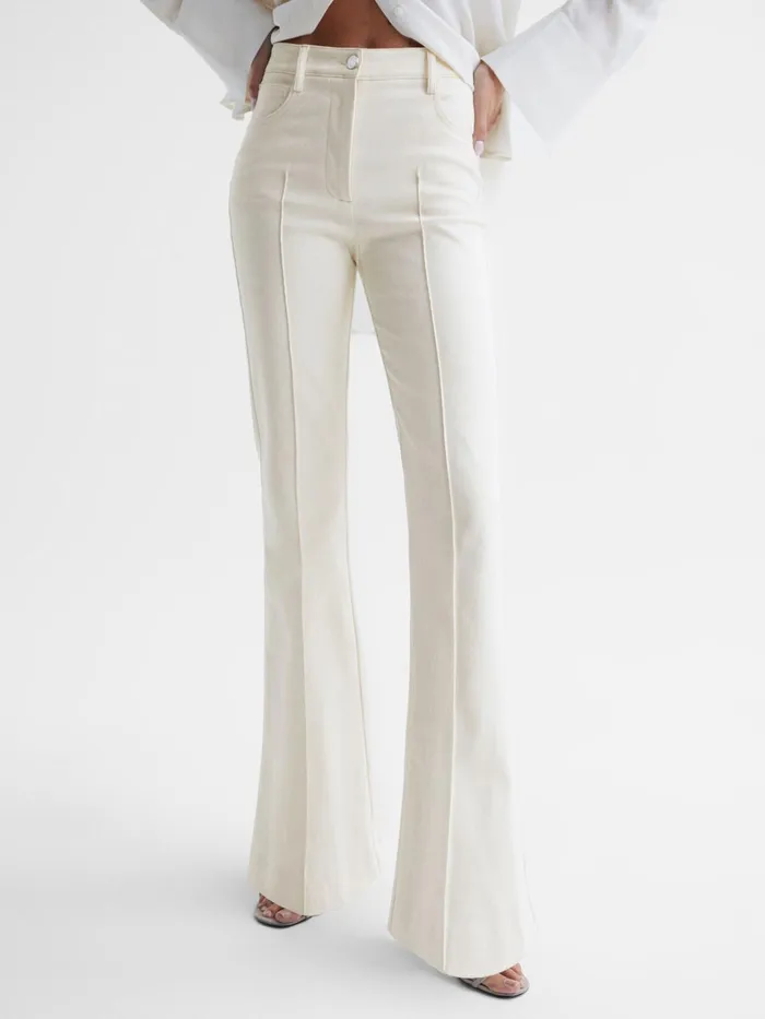 Women Florence High Rise Flared Trousers Cream Reiss Trousers