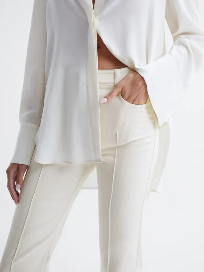 Women Florence High Rise Flared Trousers Cream Reiss Trousers