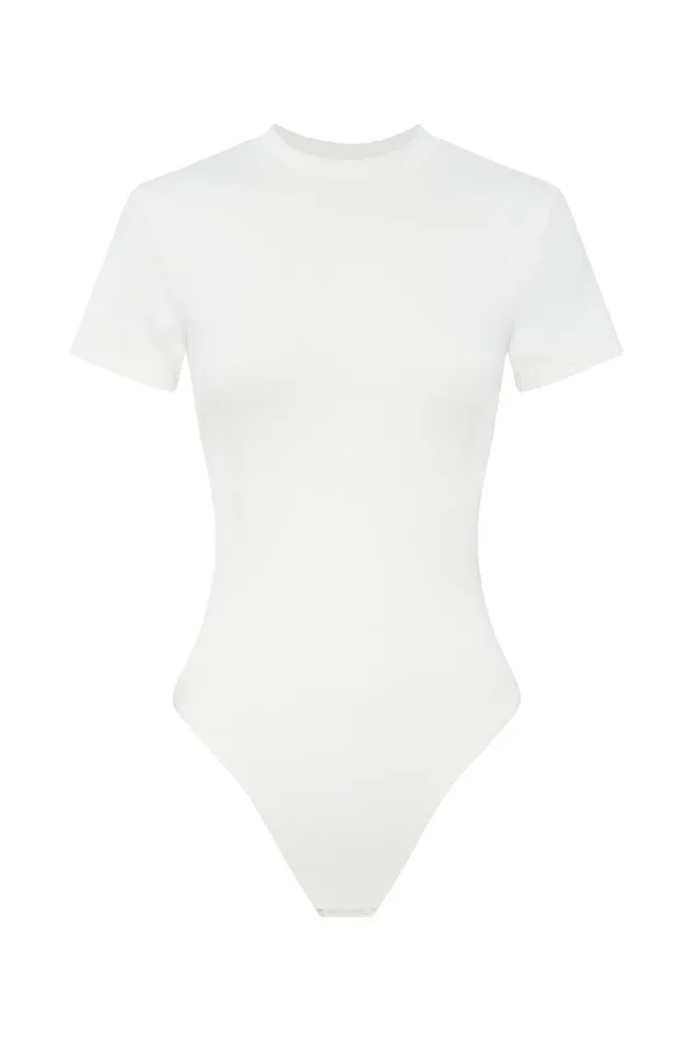 Women Francesca Crew Neck Short Sleeve Bodysuit 8211 White White Meshki Bodysuits