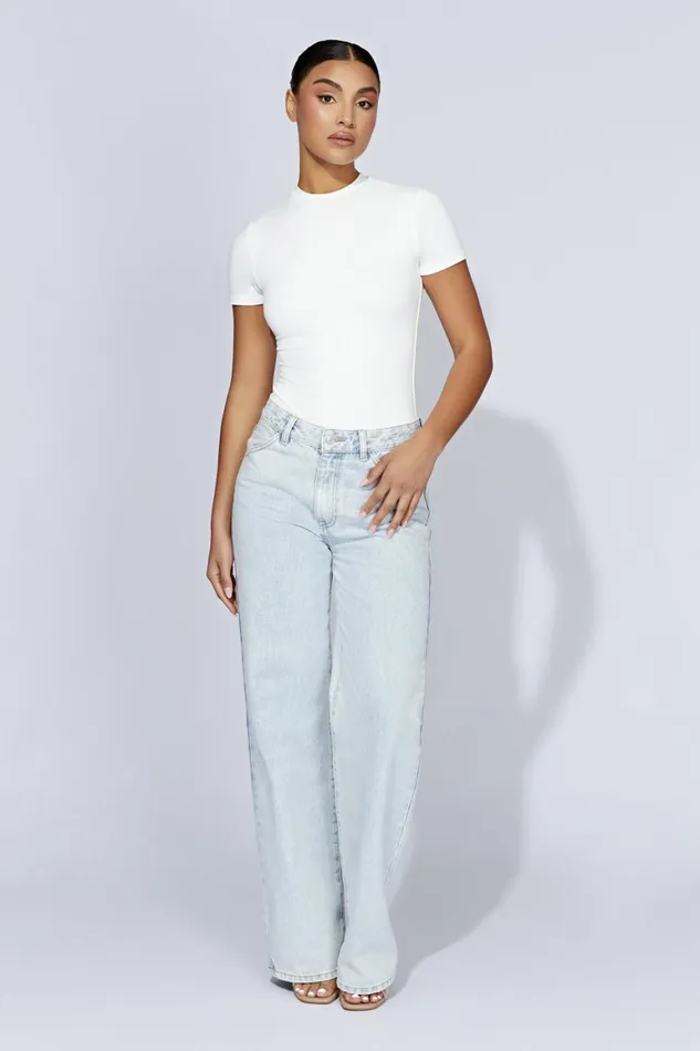 Women Francesca Crew Neck Short Sleeve Bodysuit 8211 White White Meshki Bodysuits