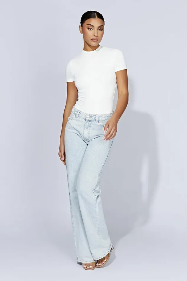 Women Francesca Crew Neck Short Sleeve Bodysuit 8211 White White Meshki Bodysuits