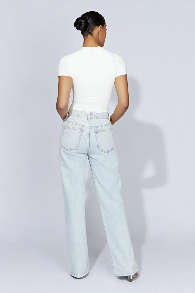 Women Francesca Crew Neck Short Sleeve Bodysuit 8211 White White Meshki Bodysuits