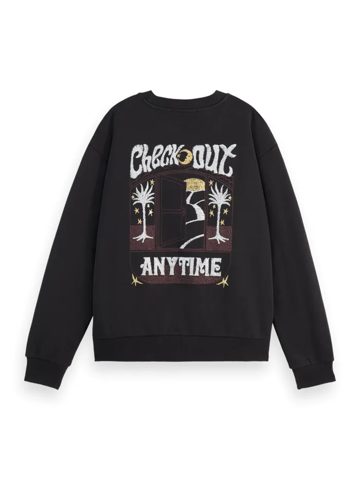 Women FRONT BACK FESTIVE ARTWORK RELAXED FIT SWEATSHIRT Evening Black Scotch and Soda Sweatshirts and Hoodies Women FRONT BACK FESTIVE ARTWORK RELAXED FIT SWEATSHIRT Evening Black Scotch and Soda Sweatshirts and Hoodies