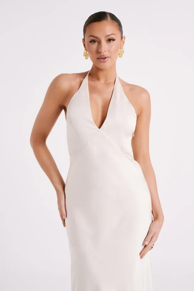 Women Geena Halter Midi Dress 8211 Sand Sand Meshki Bridal Shower