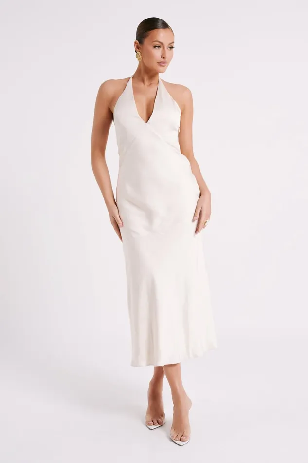 Women Geena Halter Midi Dress 8211 Sand Sand Meshki Bridal Shower