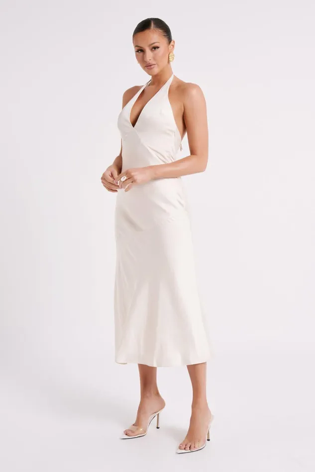 Women Geena Halter Midi Dress 8211 Sand Sand Meshki Bridal Shower