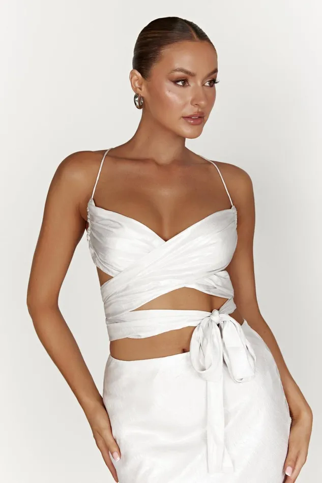Women Georgie Wrap Over Tie Top 8211 Pearl Pearl Meshki Crop Tops