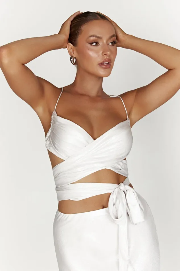 Women Georgie Wrap Over Tie Top 8211 Pearl Pearl Meshki Crop Tops