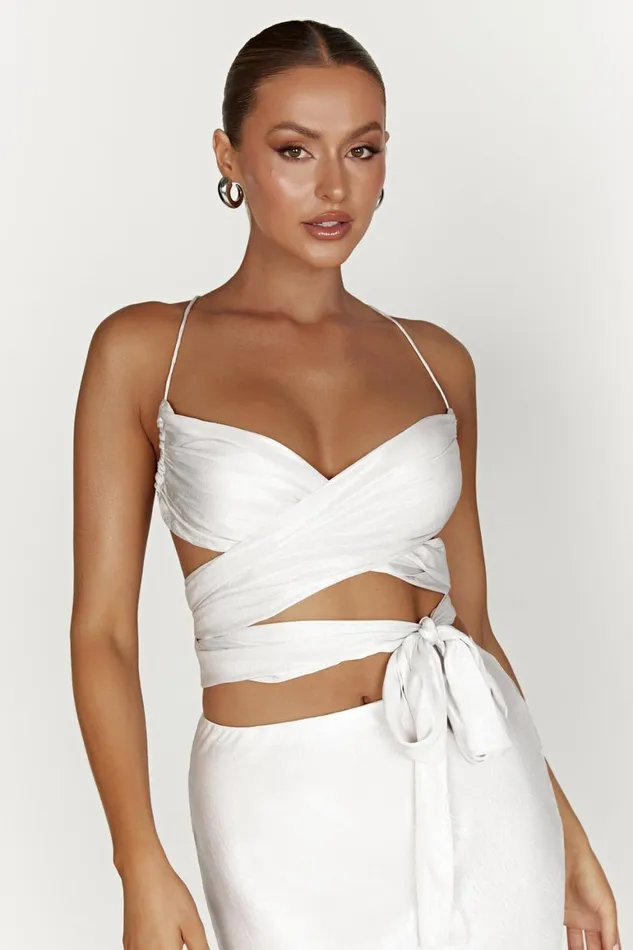 Women Georgie Wrap Over Tie Top 8211 Pearl Pearl Meshki Crop Tops