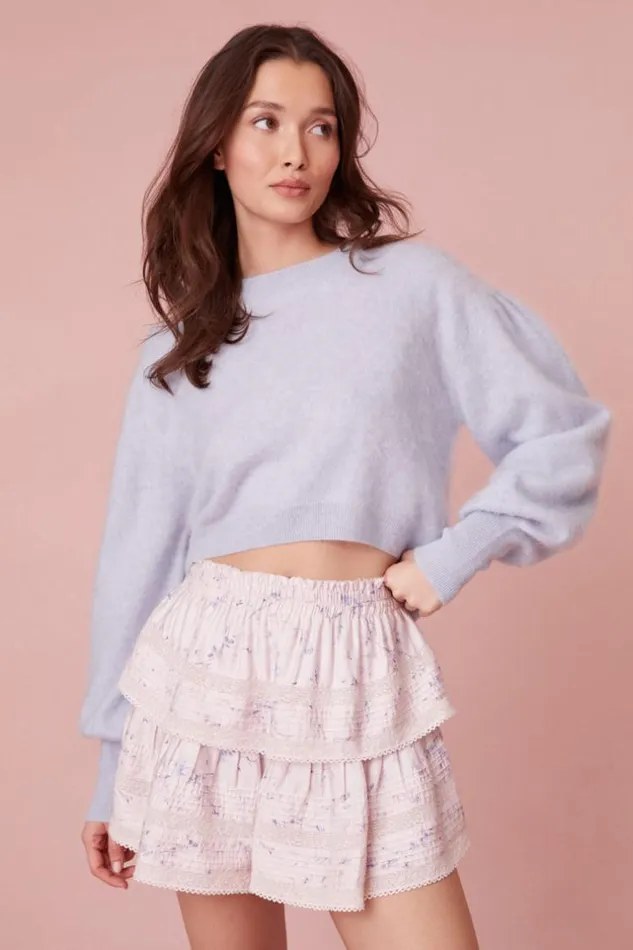 WomenGirls and Baby Ruffle Mini Floral Tiered Skirt Lavender Crema LoveShackFancy Skirts
