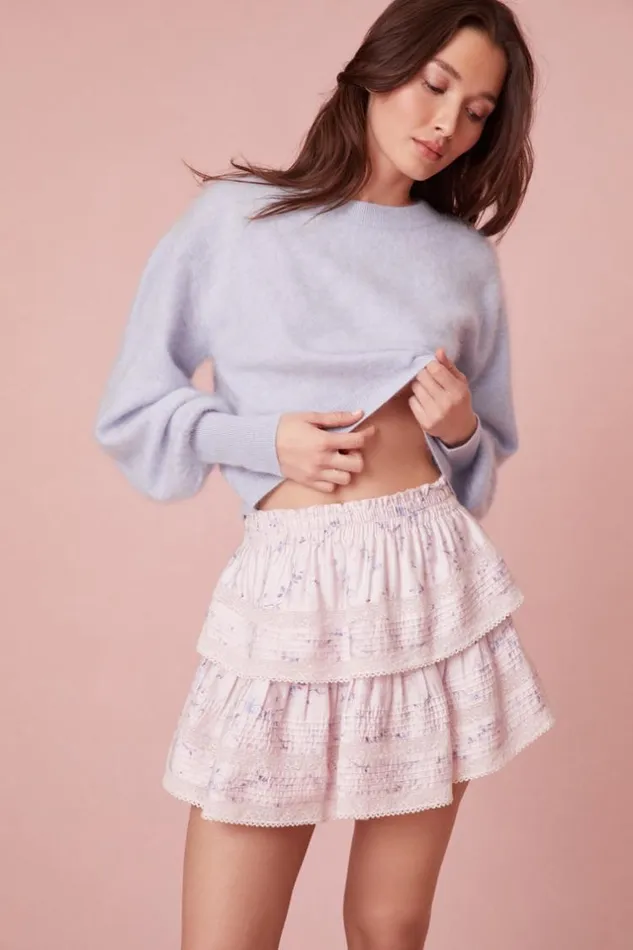 WomenGirls and Baby Ruffle Mini Floral Tiered Skirt Lavender Crema LoveShackFancy Skirts WomenGirls and Baby Ruffle Mini Floral Tiered Skirt Lavender Crema LoveShackFancy Skirts